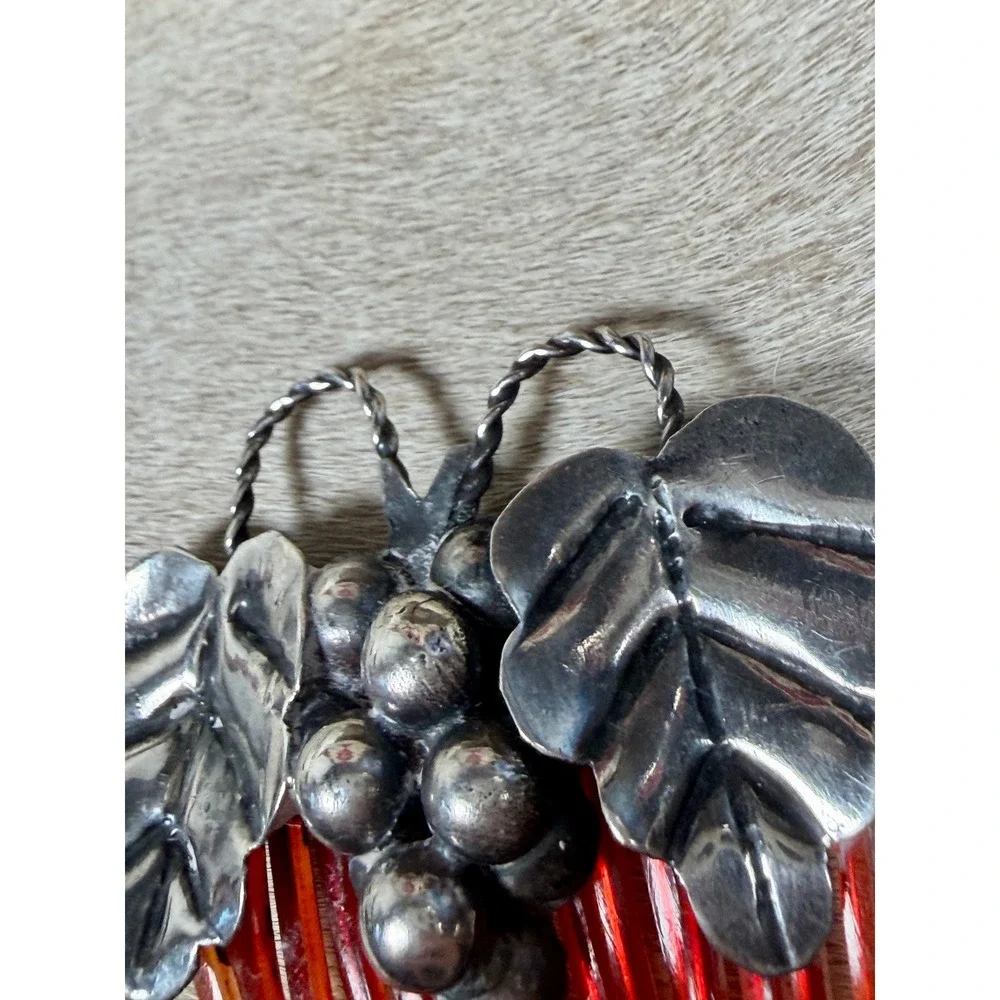Vintage Sterling Silver Cluster Leaf Hair Comb Amber Translucent Accessoryng